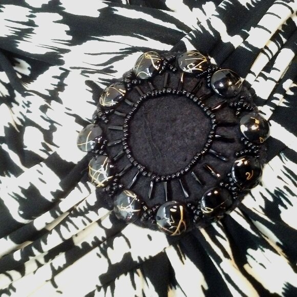 En Focus Studio Cocktail Dress 14 HiWaist Floral Beaded Medallion Straps Stretch - Picture 7 of 13